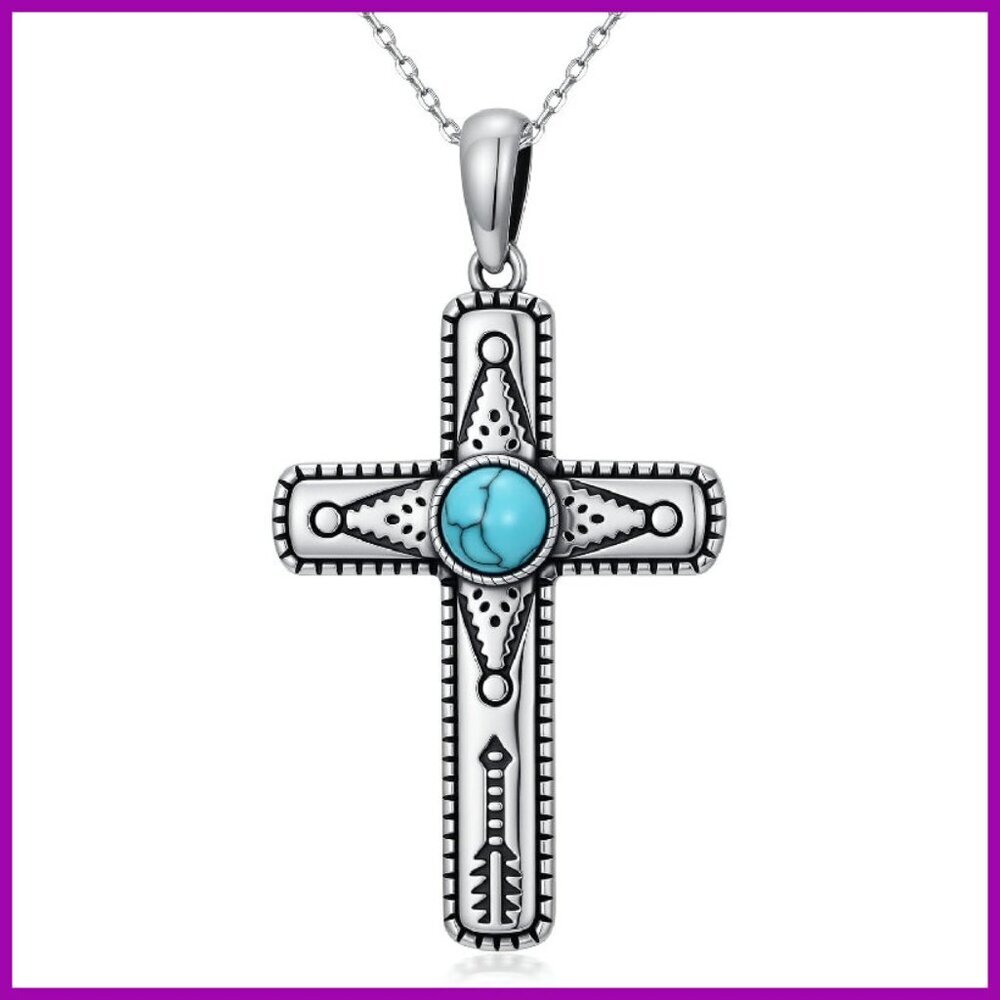 Sterling Silver Cross Pendant Necklace Western Jewelry Gift for Women